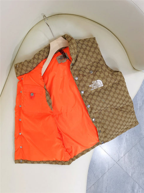 GUCCI Brown Monogram Hooded Down Vest