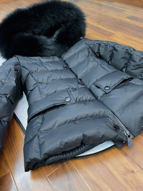 Moncler Fur-Trim Hood Puffer Coat