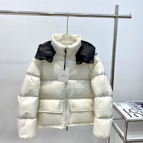 Moncler Contrast-Yoke Hooded Puffer Coat