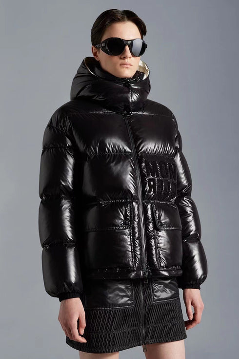Moncler Contrast-Yoke Hooded Puffer Coat