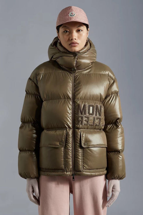 Moncler Contrast-Yoke Hooded Puffer Coat