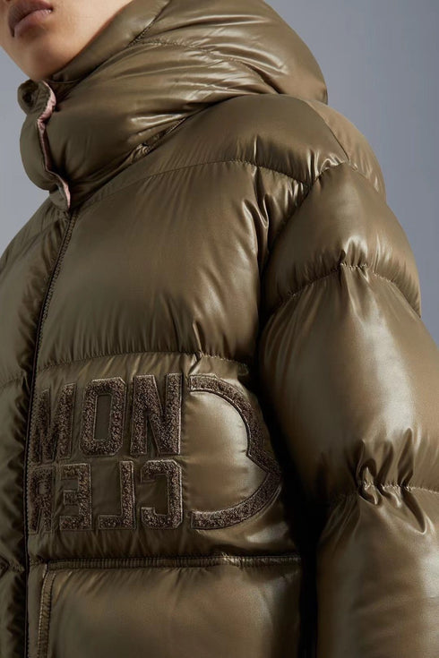 Moncler Contrast-Yoke Hooded Puffer Coat