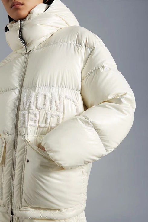 Moncler Contrast-Yoke Hooded Puffer Coat