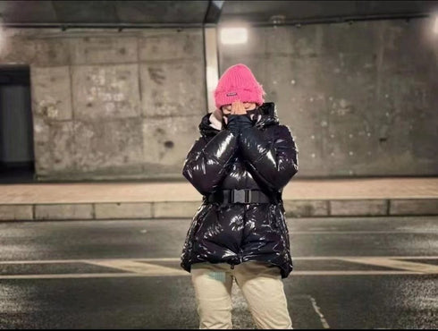 Moncler Glossy Belted Puffer Coat