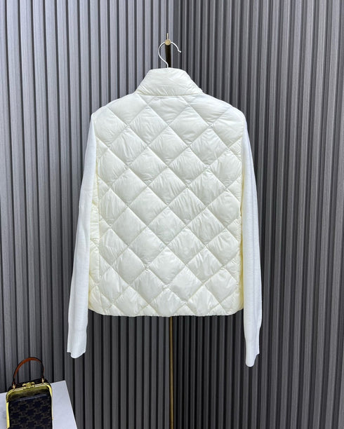 Moncler Diamond-Quilted Knit Sleeve Down Coat