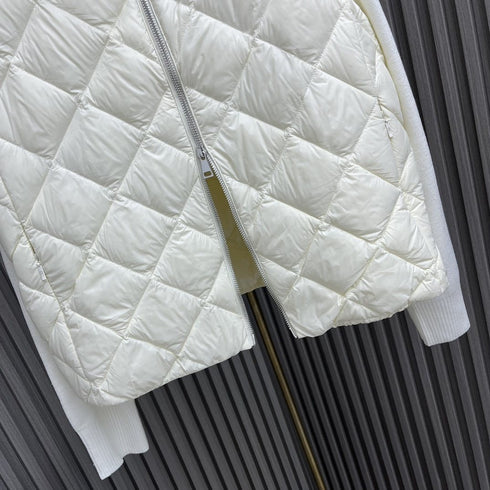 Moncler Diamond-Quilted Knit Sleeve Down Coat