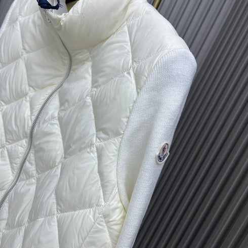 Moncler Diamond-Quilted Knit Sleeve Down Coat