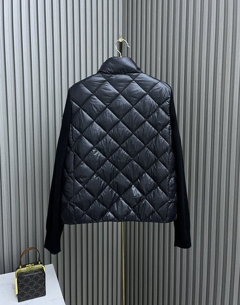 Moncler Diamond-Quilted Knit Sleeve Down Coat