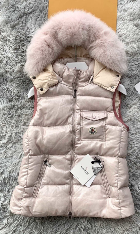 Moncler Fur-Trimmed Hooded Down Vest