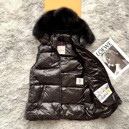 Moncler Fur-Trimmed Hooded Down Vest