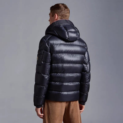 Moncler Hooded Contrast-Trim Short Puffer Coat
