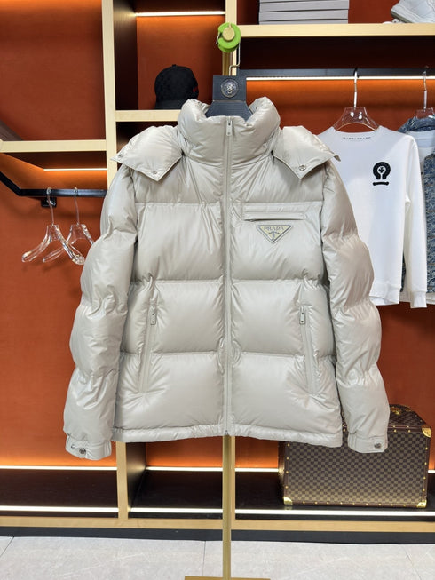 Prada Hooded Triangle-Badge Puffer Jacket