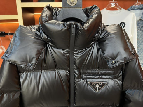 Prada Hooded Triangle-Badge Puffer Jacket