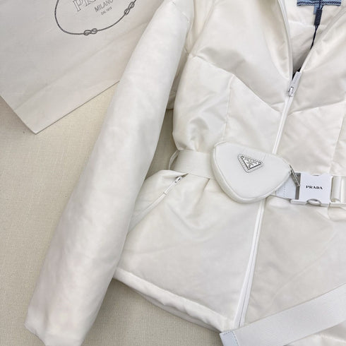 Prada Belted Hooded Short Down Jacket