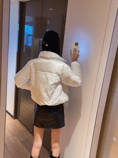 Prada Triangle Plaque Short Down Jacket