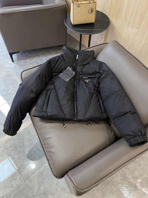 Prada Triangle Plaque Short Down Jacket