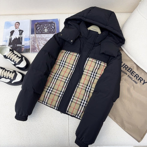 Burberry Checked-Panel Hooded Puffer Jacket