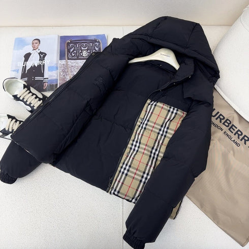 Burberry Checked-Panel Hooded Puffer Jacket