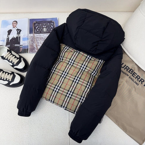 Burberry Checked-Panel Hooded Puffer Jacket