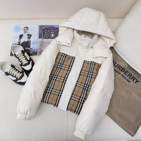 Burberry Checked-Panel Hooded Puffer Jacket