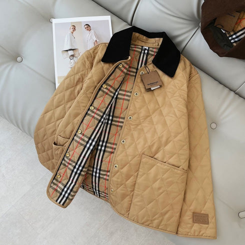 Burberry Diamond-Quilted Corduroy-Collar Jacket