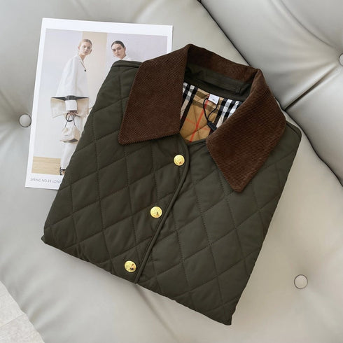 Burberry Diamond-Quilted Corduroy-Collar Jacket