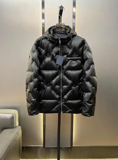 Prada Black Hooded Quilted Puffer Jacket