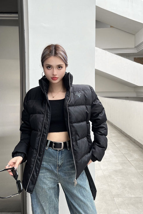 Prada Black Quilted Logo Puffer Jacket