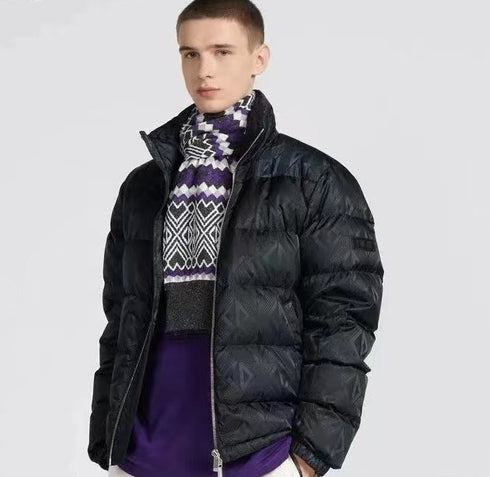 Dior Geometric-Pattern Short Down Jacket