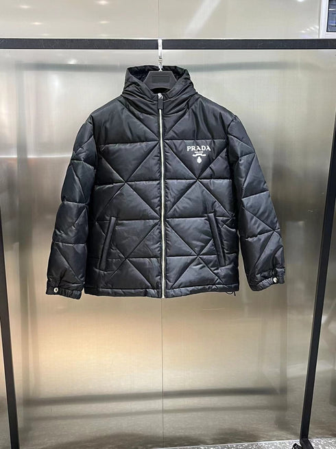Prada Men's Black Diamond-Quilted Hooded Puffer Jacket