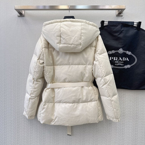 Prada Belted Hooded Puffer Jacket