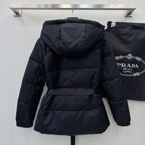Prada Belted Hooded Puffer Jacket