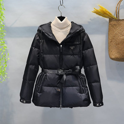 Prada Belted Hooded Puffer Jacket