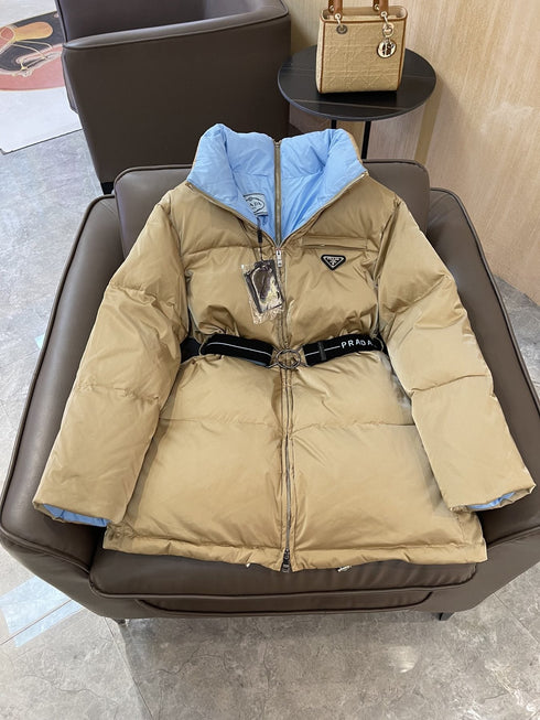 Prada Reversible Belted Long Puffer Jacket