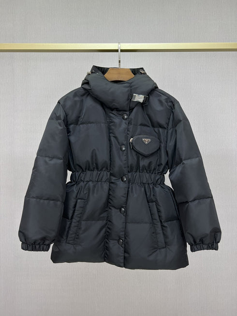 Prada Hooded Gathered-Waist Puffer Jacket