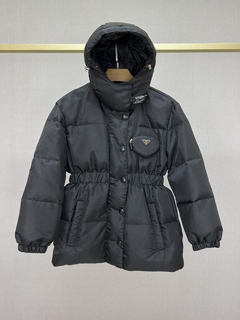 Prada Hooded Gathered-Waist Puffer Jacket