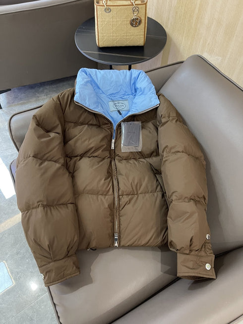 Prada Reversible Cropped Puffer Jacket with Removable Bow Scarf