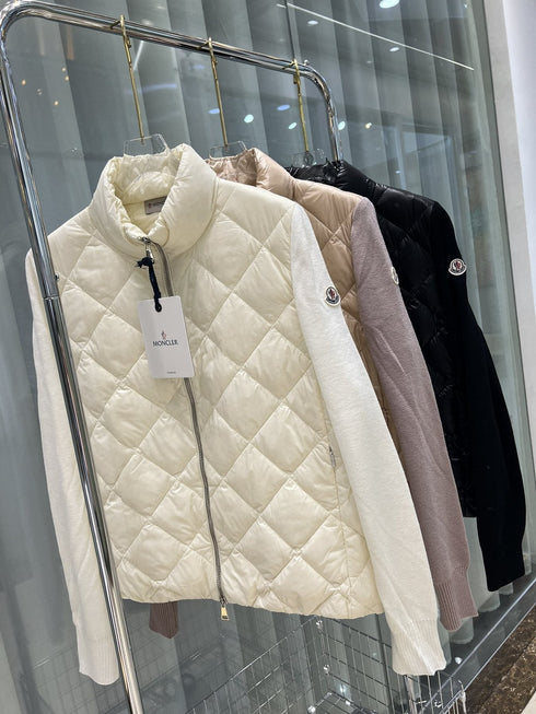 Moncler Diamond-Quilted Knit Sleeve Jacket