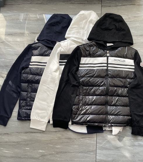 Moncler Hooded Knit-Sleeve Puffer Jacket