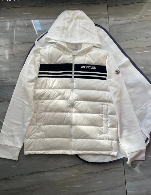 Moncler Hooded Knit-Sleeve Puffer Jacket