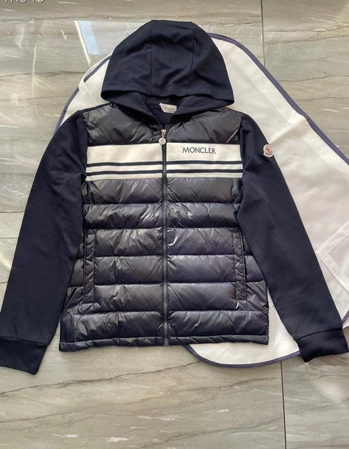 Moncler Hooded Knit-Sleeve Puffer Jacket