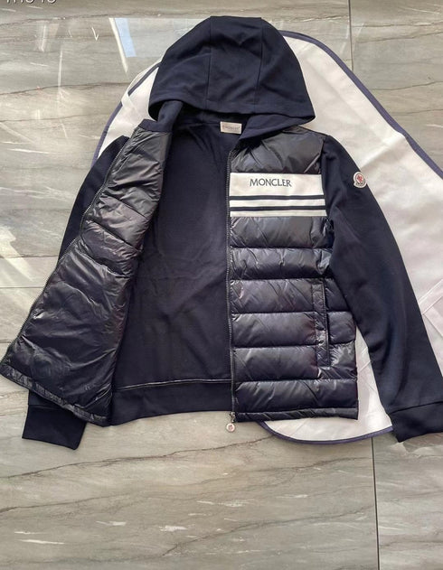 Moncler Hooded Knit-Sleeve Puffer Jacket