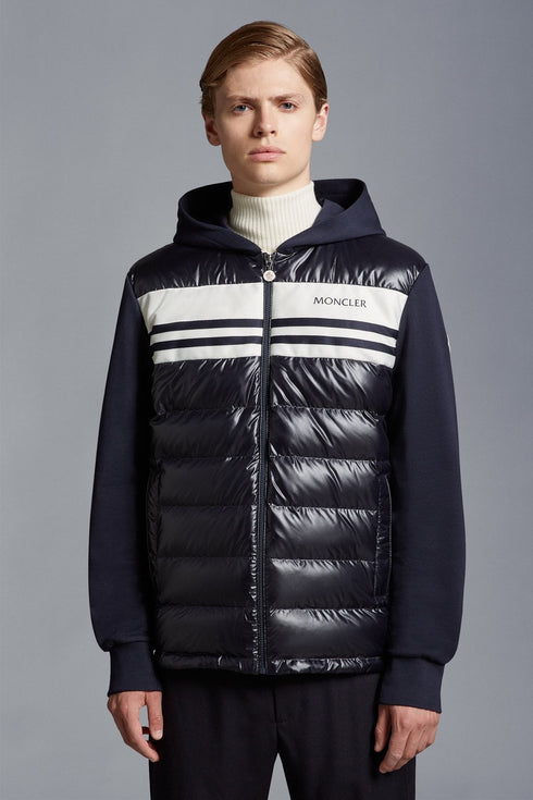Moncler Hooded Knit-Sleeve Puffer Jacket