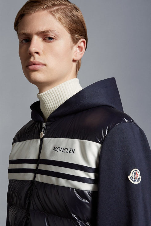Moncler Hooded Knit-Sleeve Puffer Jacket