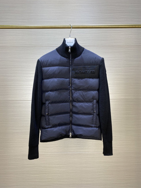 Moncler Quilted Front Knit Sleeve Zip Jacket