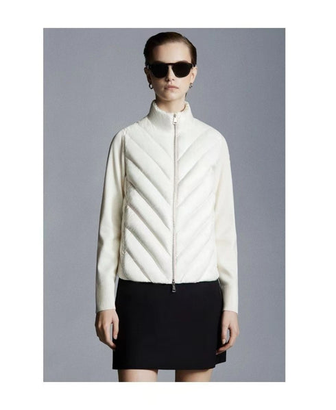 Moncler Knit-Sleeve Chevron Quilted Down Jacket