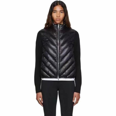Moncler Knit-Sleeve Chevron Quilted Down Jacket