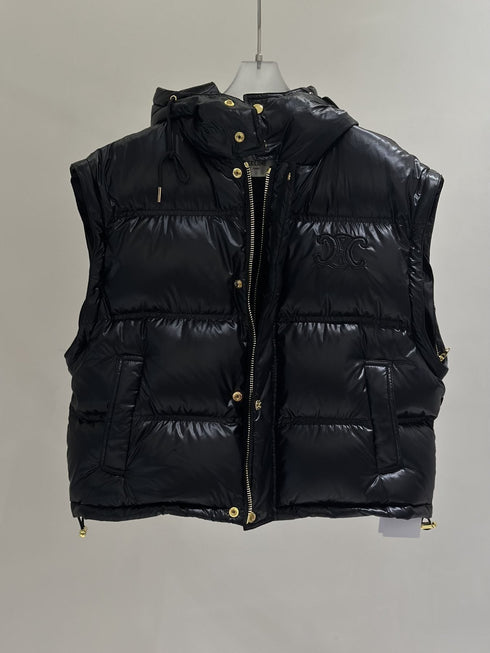 CELINE Down Coat Women's Convertible Hooded Puffer Coat