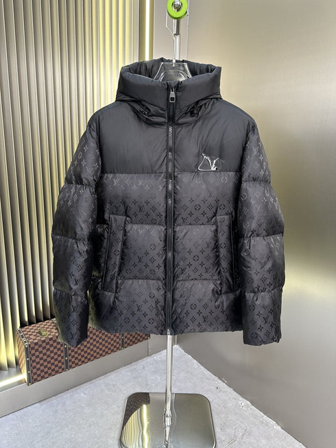 LV Hooded Monogram-Panel Puffer Coat