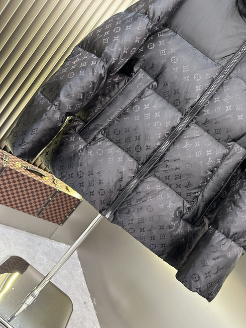 LV Hooded Monogram-Panel Puffer Coat